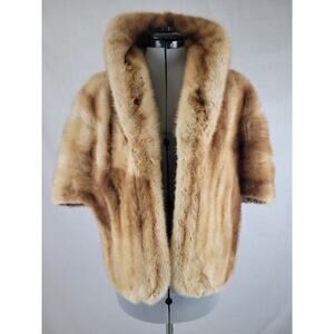 Vintage MCM Light Brown Mink Fur Stole Wrap Cape w High Collar